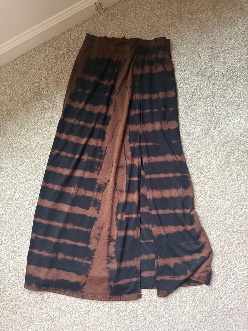 Go Couture Brown and Black Striped Tie-Dye Maxi Skirt